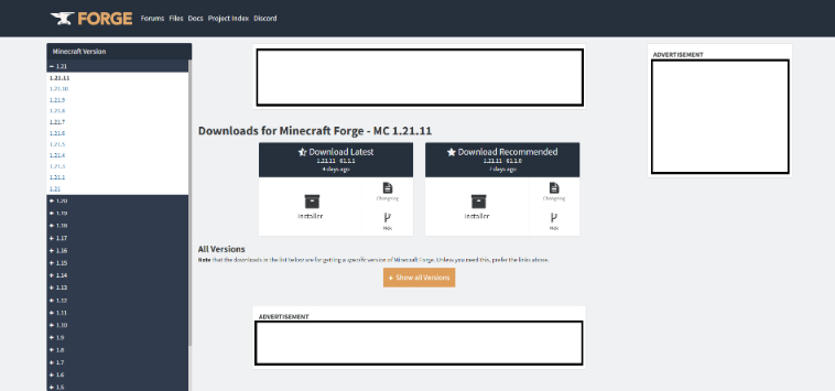 Forgeダウンロードページ
