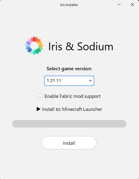Iris Shadersインストール画面
