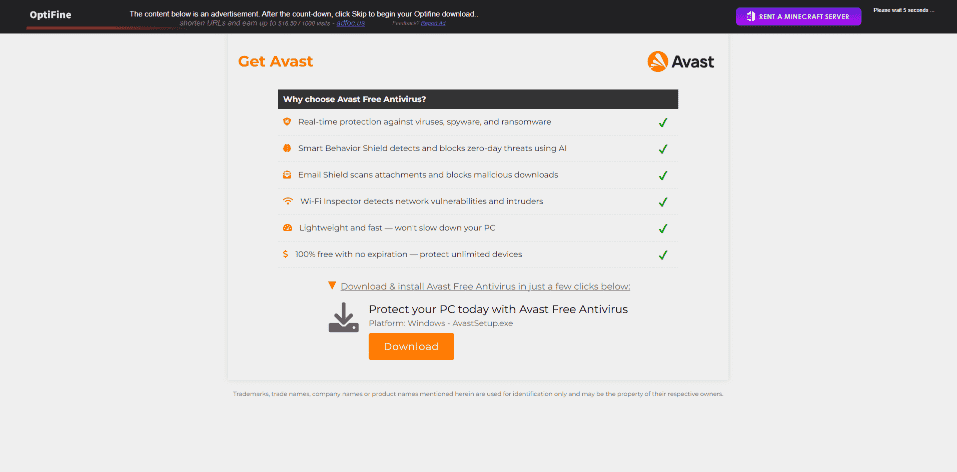 OptiFineのダウンロードページ1